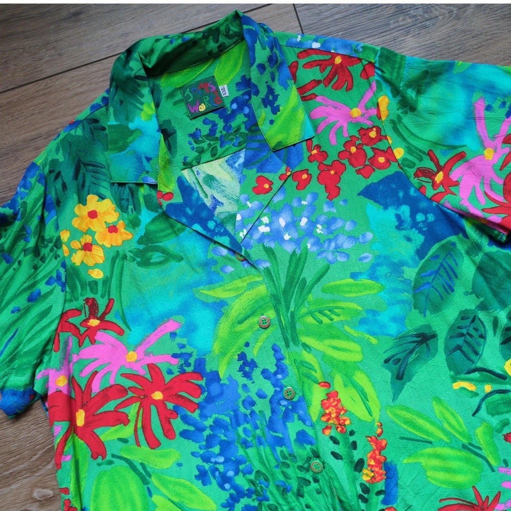 Jams World Sea Flower Button Down Shirt Hawaiian Tropical Womens XXL